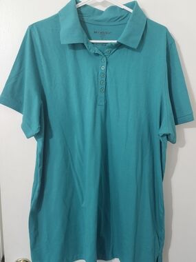 Woman Within Teal Short-Sleeve Polo Shirt